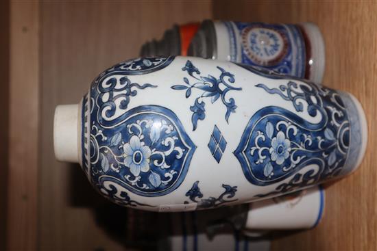 Two Persian Chinese enamel bowls and saucer, a blue and white vase, another plate and a dish